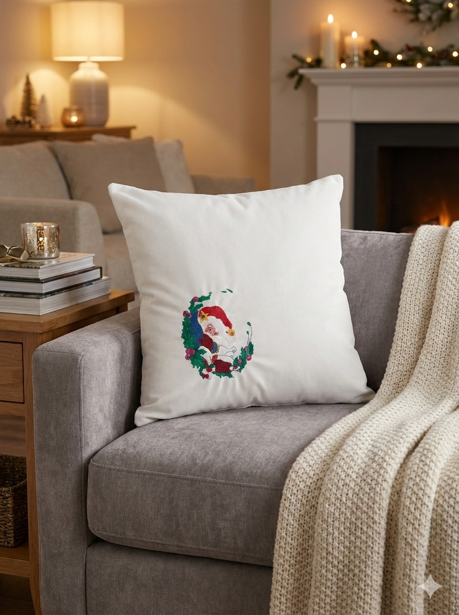 Embroidered Christmas Santa Floral Cushion Cover Xmas Pillow Case Home Decor 18"x18" - Image 3