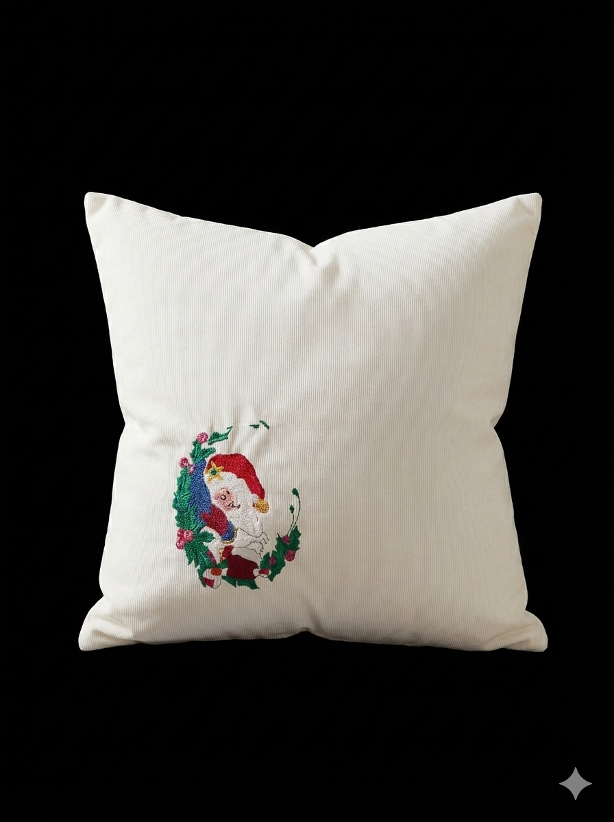 Embroidered Christmas Santa Floral Cushion Cover Xmas Pillow Case Home Decor 18"x18" - Image 2